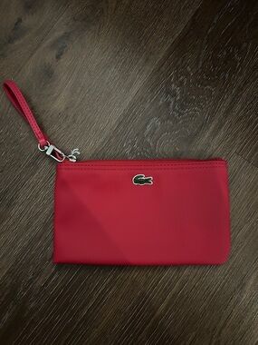 Lacoste Red Wristlet Clutch with Green Crocodile Logo